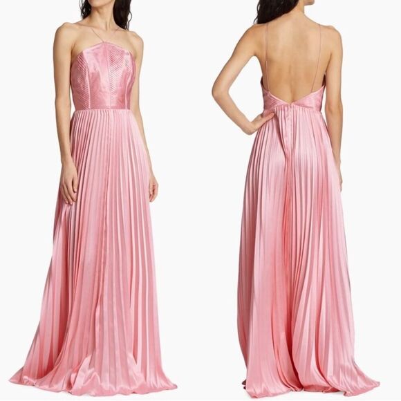 Amur Kamari Pleated Halterneck Maxi Dress in Rosewater Pink Size 4 - Picture 1 of 12